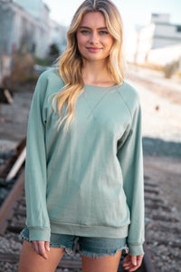 Mint Cotton Raglan Reverse Cross Stitch Pullover