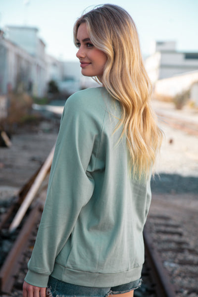 Mint Cotton Raglan Reverse Cross Stitch Pullover