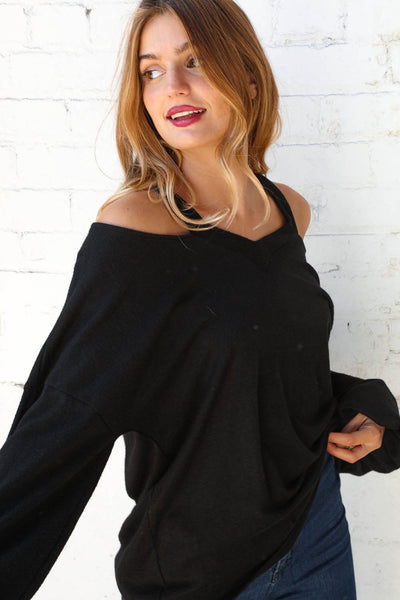 Midnight Halter Neck Cold Shoulder Long Knit Top