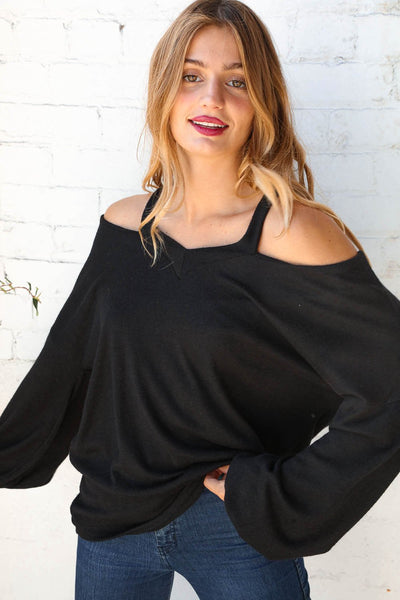 Midnight Halter Neck Cold Shoulder Long Knit Top