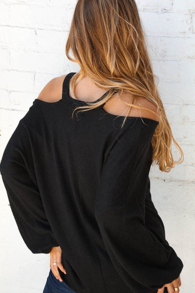 Midnight Halter Neck Cold Shoulder Long Knit Top