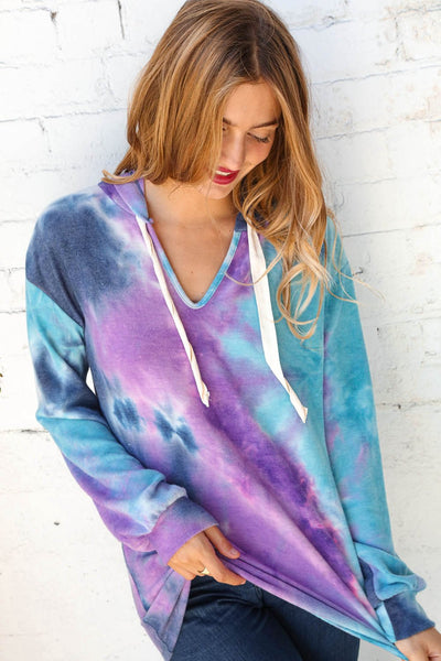 Tie Dye Cashmere Feel Bubble Sleeve Knit Hoodie