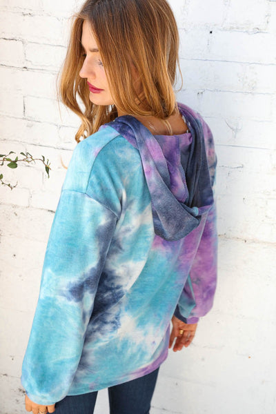 Tie Dye Cashmere Feel Bubble Sleeve Knit Hoodie