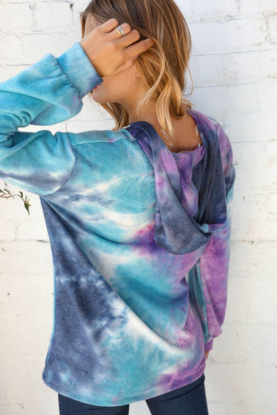 Tie Dye Cashmere Feel Bubble Sleeve Knit Hoodie