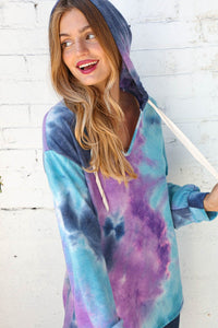 Tie Dye Cashmere Feel Bubble Sleeve Knit Hoodie