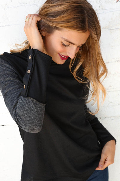 Thermal Out Seam Stitch Button Detail Top