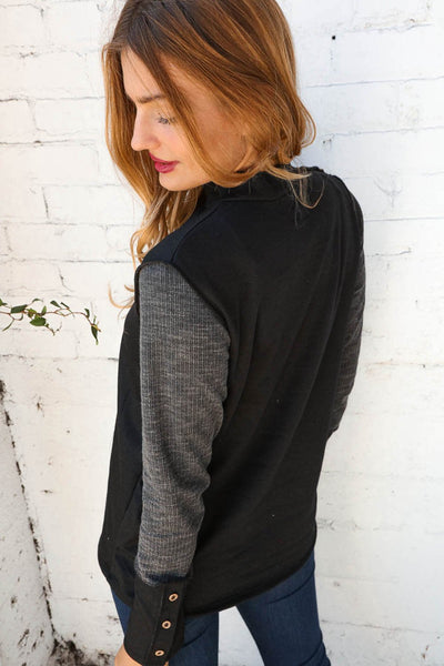 Thermal Out Seam Stitch Button Detail Top