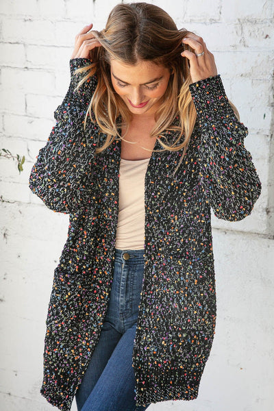 Popcorn Block Confetti Open Sweater Cardigan