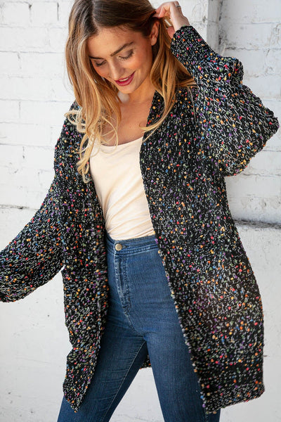 Popcorn Block Confetti Open Sweater Cardigan