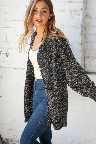 Popcorn Block Confetti Open Sweater Cardigan