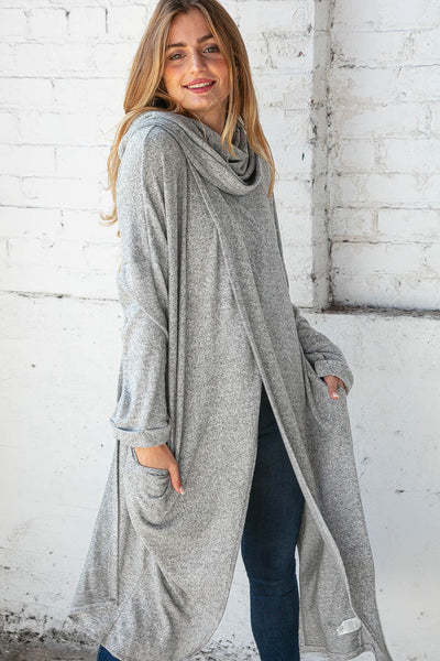 Brushed Hacci Wrap Turtleneck Maxi Open Cardigan