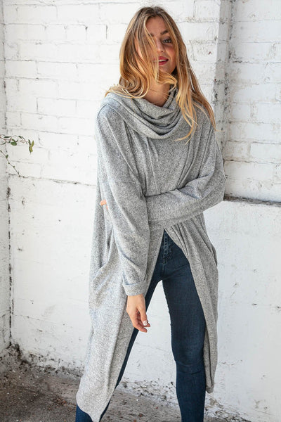 Brushed Hacci Wrap Turtleneck Maxi Open Cardigan