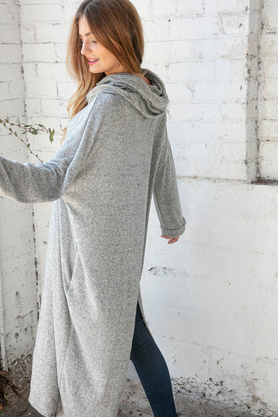 Brushed Hacci Wrap Turtleneck Maxi Open Cardigan