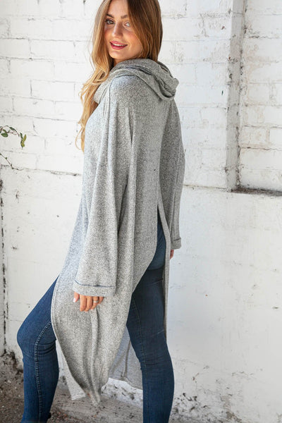 Brushed Hacci Wrap Turtleneck Maxi Open Cardigan