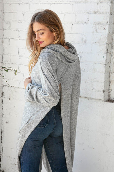 Brushed Hacci Wrap Turtleneck Maxi Open Cardigan