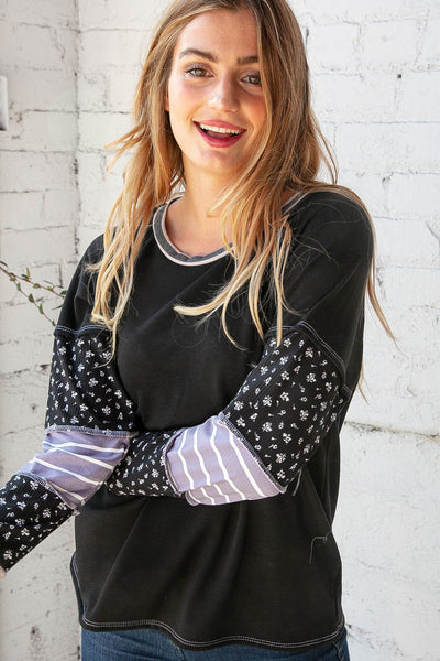 Floral Stripe Color Block Raglan Top