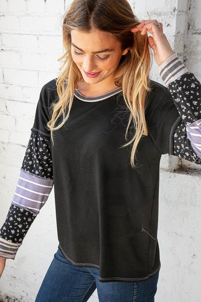 Floral Stripe Color Block Raglan Top