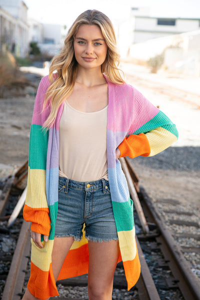 Sherbert Stripe Knit Front Pocket Cardigan