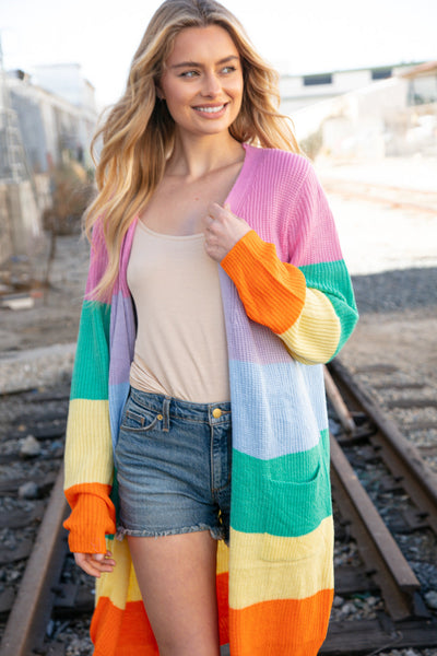 Sherbert Stripe Knit Front Pocket Cardigan