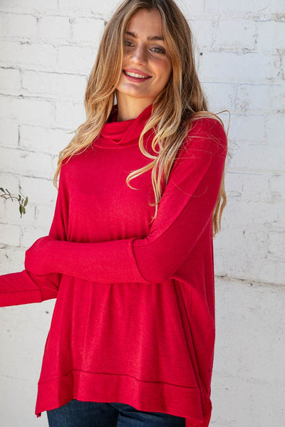 Red Cashmere Feel Turtleneck Sweater