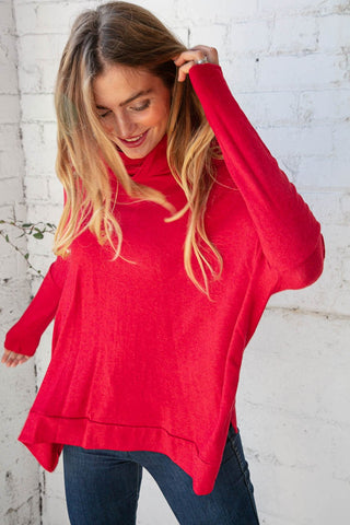 Red Cashmere Feel Turtleneck Sweater