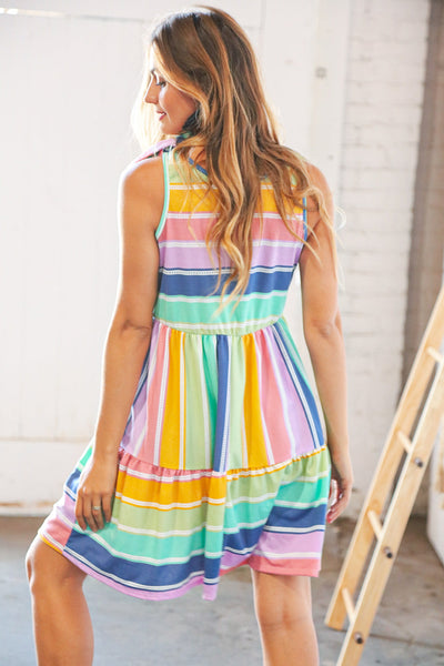 Multicolor Tie Knot Shoulder Ruffle Hem Dress