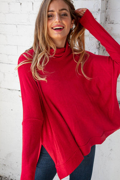 Red Cashmere Feel Turtleneck Sweater