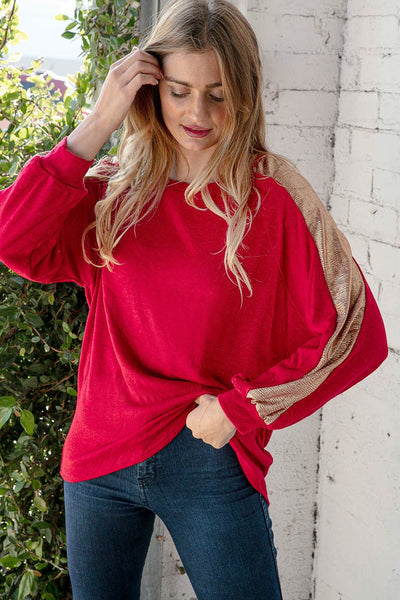 Holly Red Cashmere Feel Shimmer Foil Long Sleeve Raglan