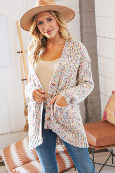 Multi Color Mixed Thread Cardigan with Front Pockets