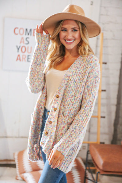 Multi Color Mixed Thread Cardigan with Front Pockets