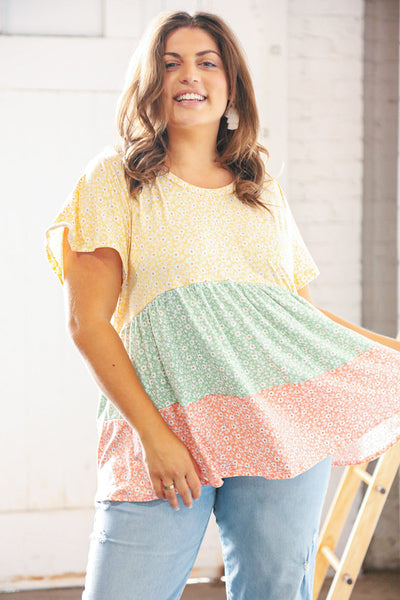 Sunflower Sage Ditzy Floral Tiered Swing Top