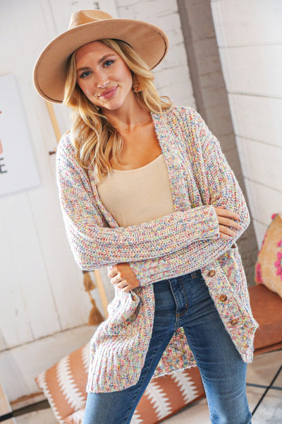 Multi Color Mixed Thread Cardigan with Front Pockets