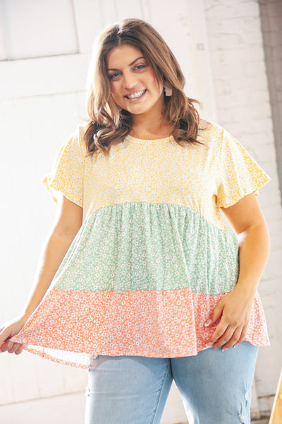 Sunflower Sage Ditzy Floral Tiered Swing Top