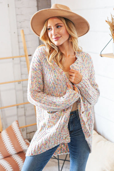 Multi Color Mixed Thread Cardigan with Front Pockets