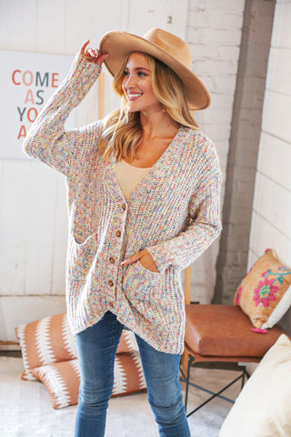 Multi Color Mixed Thread Cardigan with Front Pockets