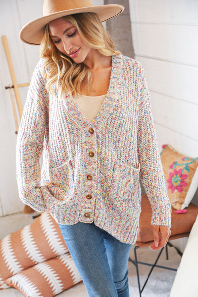 Multi Color Mixed Thread Cardigan with Front Pockets