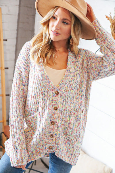 Multi Color Mixed Thread Cardigan with Front Pockets