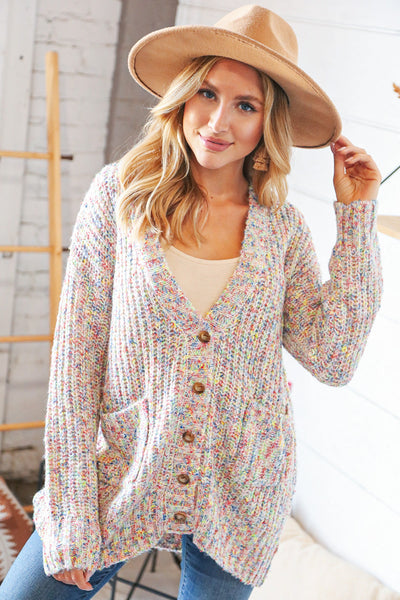 Multi Color Mixed Thread Cardigan with Front Pockets