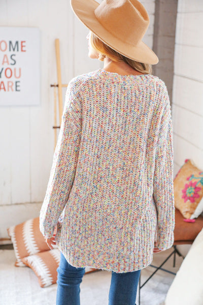 Multi Color Mixed Thread Cardigan with Front Pockets