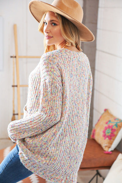 Multi Color Mixed Thread Cardigan with Front Pockets