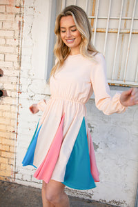 Light Peach Color Block Modet Ruffle Flare Midi Dress