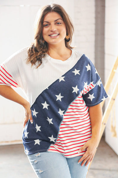 Stars/Stripes American Flag Ribbed Terry Overlock Top