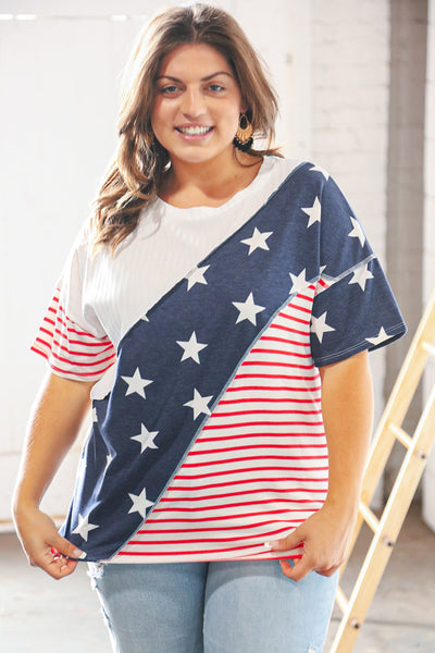 Stars/Stripes American Flag Ribbed Terry Overlock Top