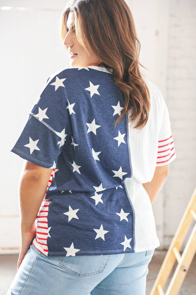 Stars/Stripes American Flag Ribbed Terry Overlock Top