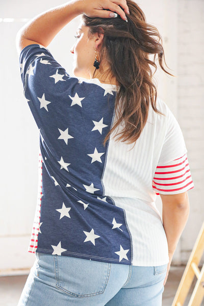 Stars/Stripes American Flag Ribbed Terry Overlock Top