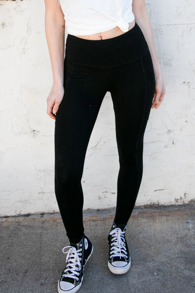 Black Better Cotton Wide Waistband Pocketed Leggings