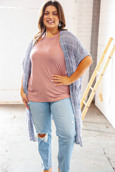 Grey Oversize Front Pocket Banded Short Sleeve Cardigan