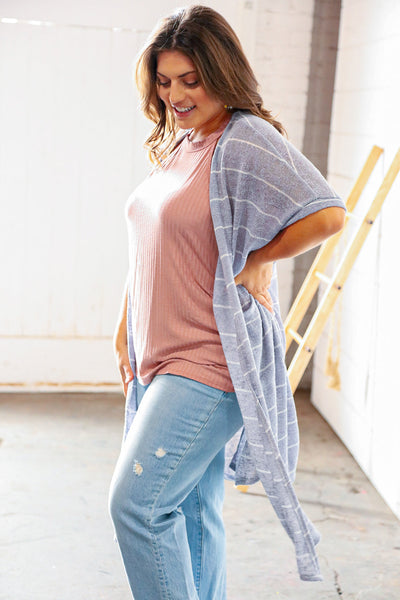 Grey Oversize Front Pocket Banded Short Sleeve Cardigan