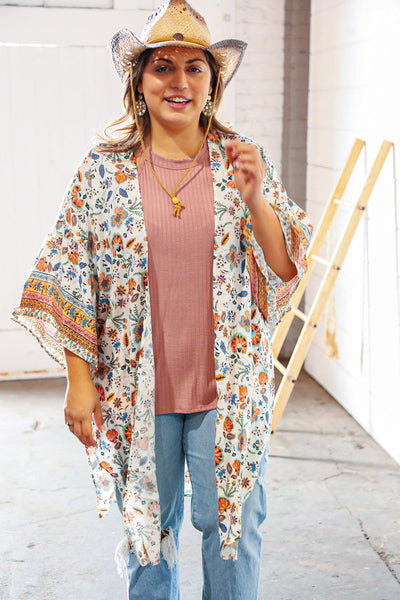 Bohemian Ruffle Sleeve Rayon Challis Open Kimono