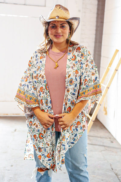 Bohemian Ruffle Sleeve Rayon Challis Open Kimono